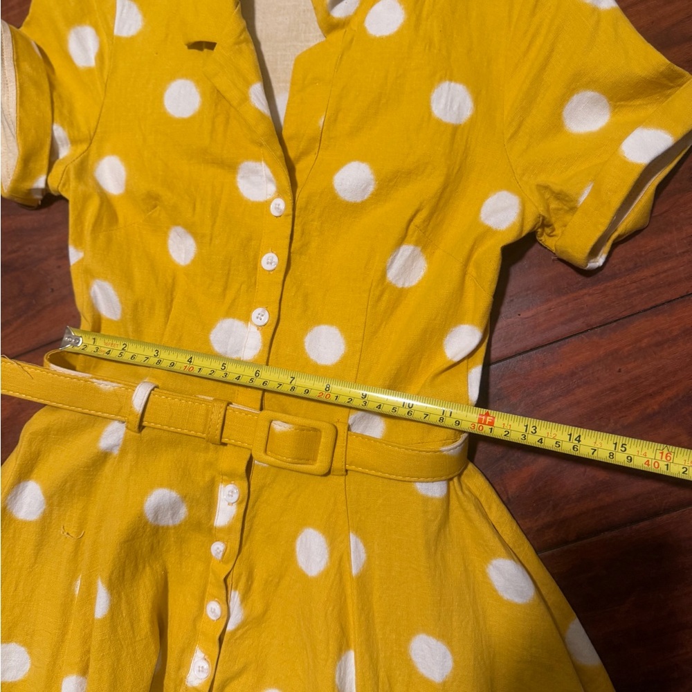 Modcloth Yellow Polka Dot Belted Midi Dress with White Spots - Picture 7 of 10